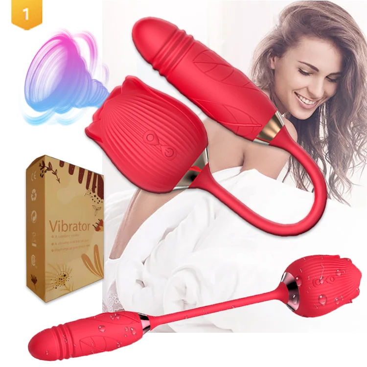 Free Shipping Rechargeable  Woman Two In One Dual Women S Dick Clitoral Sucking 2 In 1 Double Headed Flower Licker Rose Sex Toy