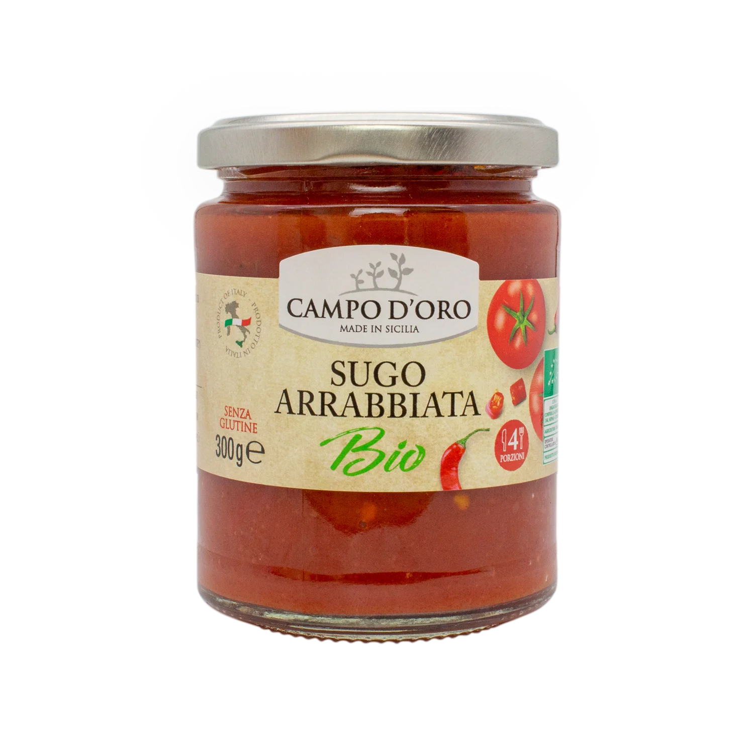 
Top Quality 300 g Organic Arrabbiata Tomato sauce with Chili Pepper Made in Italy Authentic Natural Italian Food Sicily Farm 