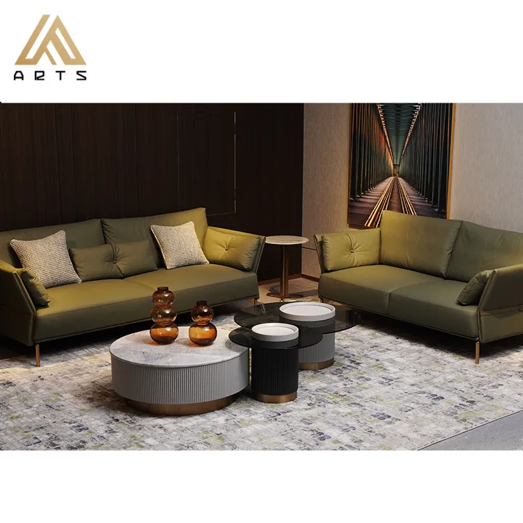 Promotion high class Nordic new design  green color couch genuine leather 3 seats smart office sofa