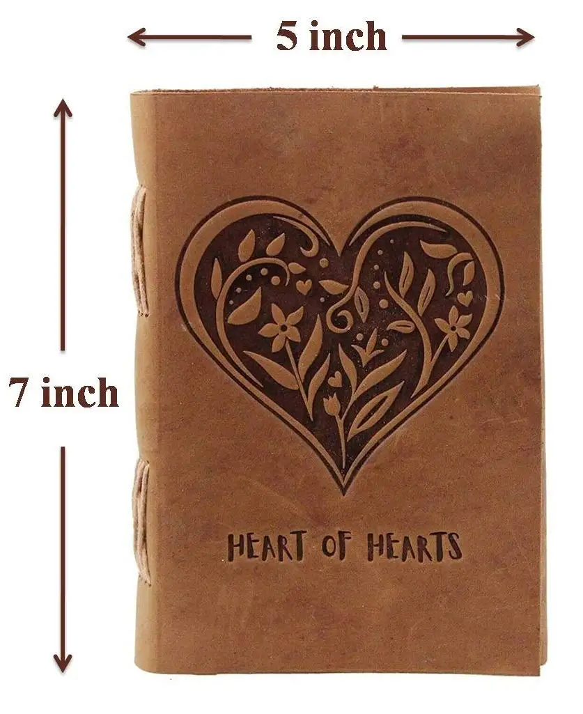 Handmade paper Leather Diary Embossed with Heart ,Antique brown Handmade Leather Bound Notepad ,Travel Diary for Men and Women