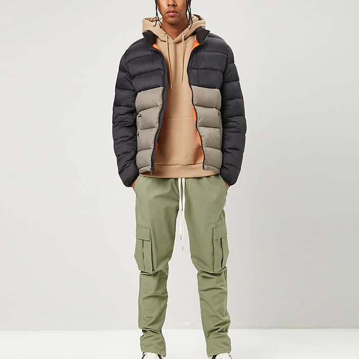 oem manufacturers custom colorblock zip opening puffer jacket coat winter men