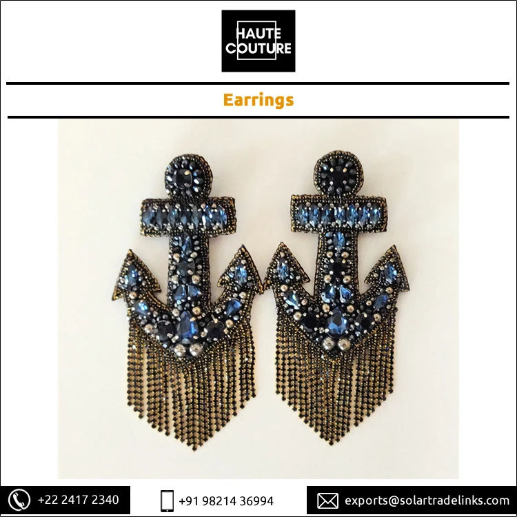 Custom Order Available Trendy Hand Embroidered Jewelry Anchor Shape Handmade Earrings for Women