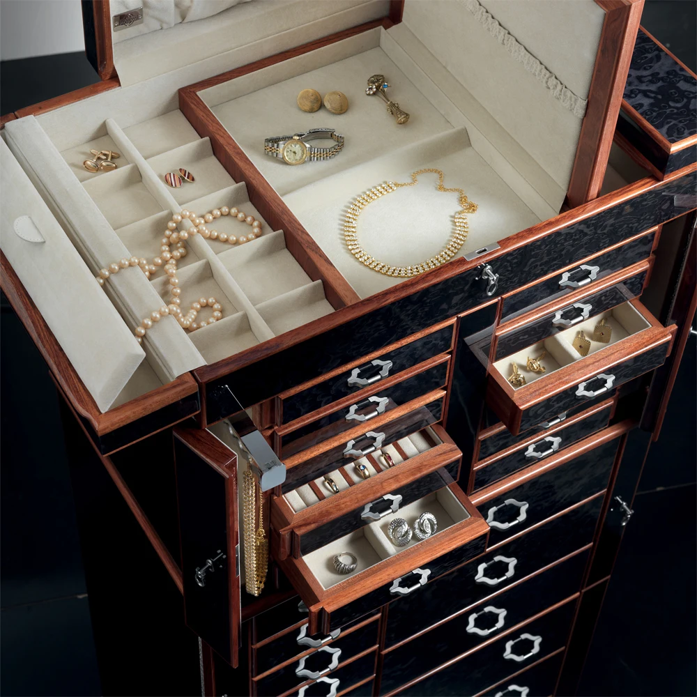 Шкаф из черного клена и красного дерева с птичьим глазом, полированная отделка. Шкаф для ювелирных изделий