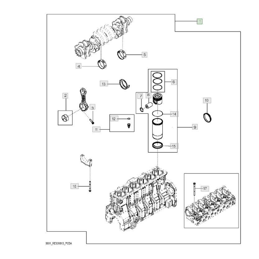 Деталь для трактора JD JohnDeere, комплект для капитального ремонта двигателя, номер детали RE530813