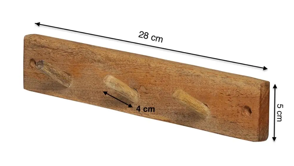 Wood Wall Mounted Hooks & Rails Coat Cloths Hanger Rack Wall Mounted Wooden 3-Hook Rail Handcrafted Mango Wood Coat Hooks