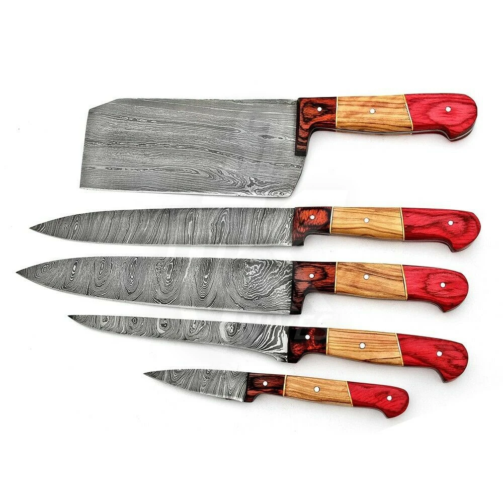 Handmade Damascus Steel Chef Knives Set For kitchen use hand forge knife with leather sheath fixed blade KK-10 Gift knife