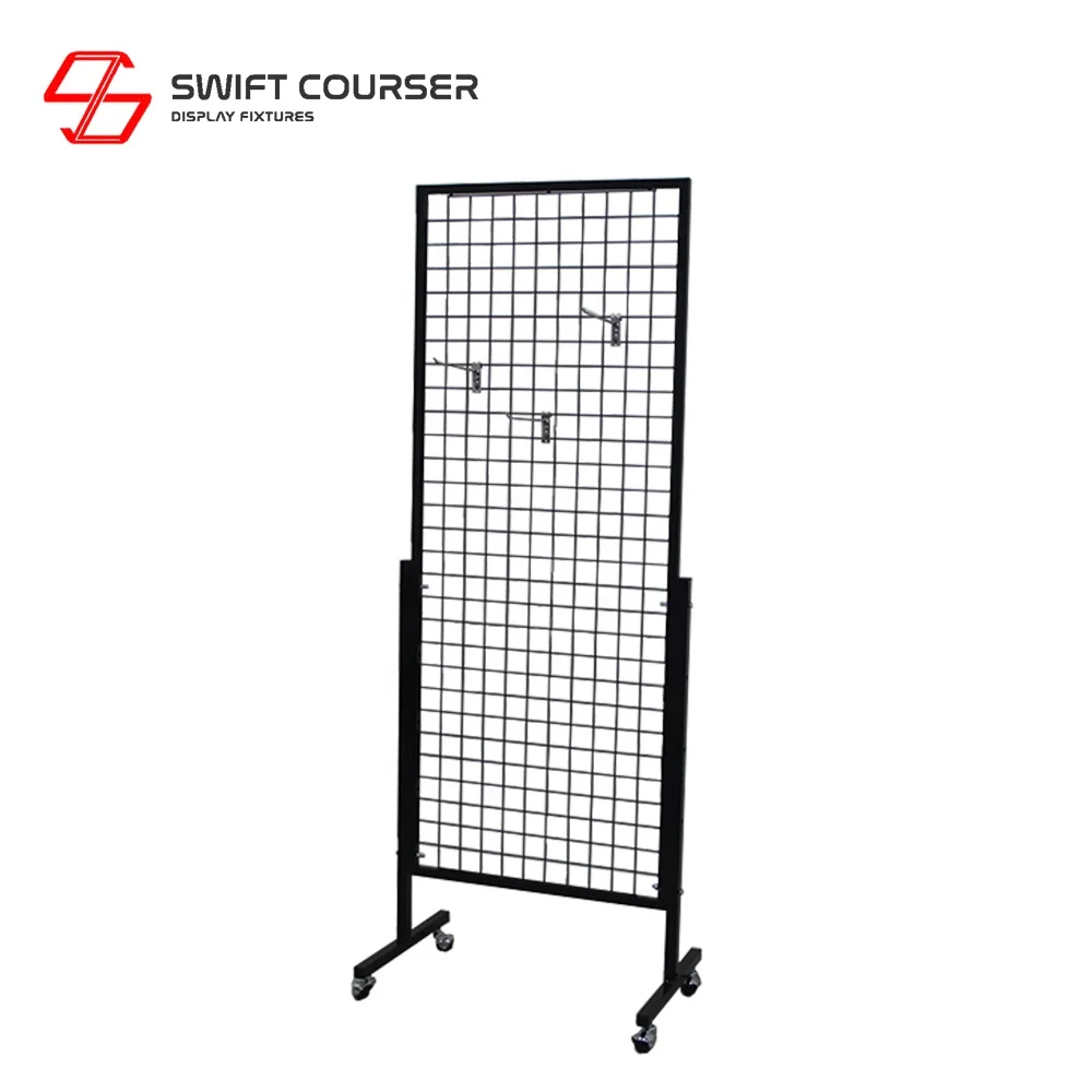 Wire mesh panel black metal rack floor bag grid spinner display for retail store