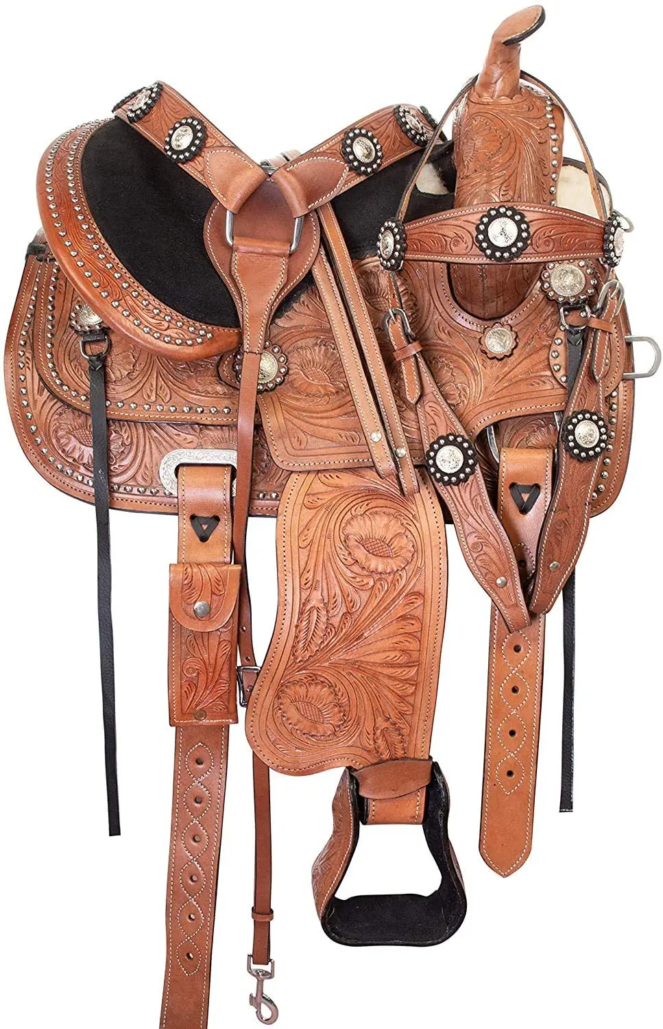 
Youth Crystal Leather Western Pleasure Trail Show Rodeo Kids Horse Saddle TACK Package Bridle Breastplate 14 to 18 Inch 