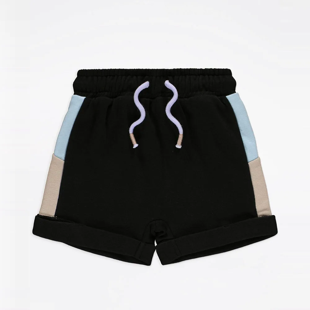 Latest 2025  Black Color Block T-Shirt and Shorts Outfits / Custom Made Logo Kids Clothing Sets Fashion 2pcs Kids Clothes Set