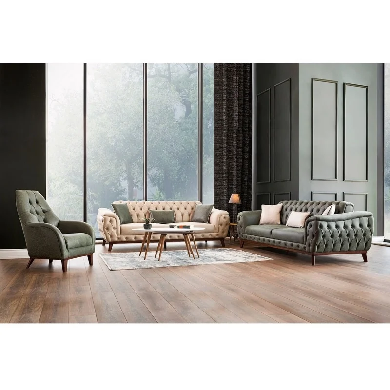 
IDER TLOS SOFA SET (Modern, Button Tufted, Minimal, Chic, Economic, High Quality, Color Option Living Room Back Folded Sofa Set) 