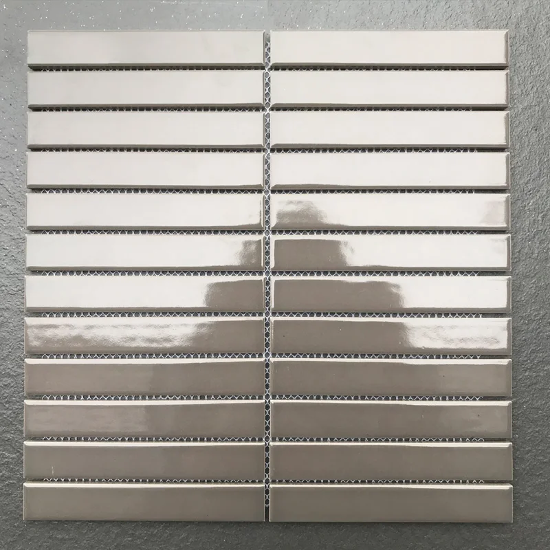 Home Decor 22x145mm Gray Glossy Strip Patterned Ceramic Mosaic Wall Tiles
