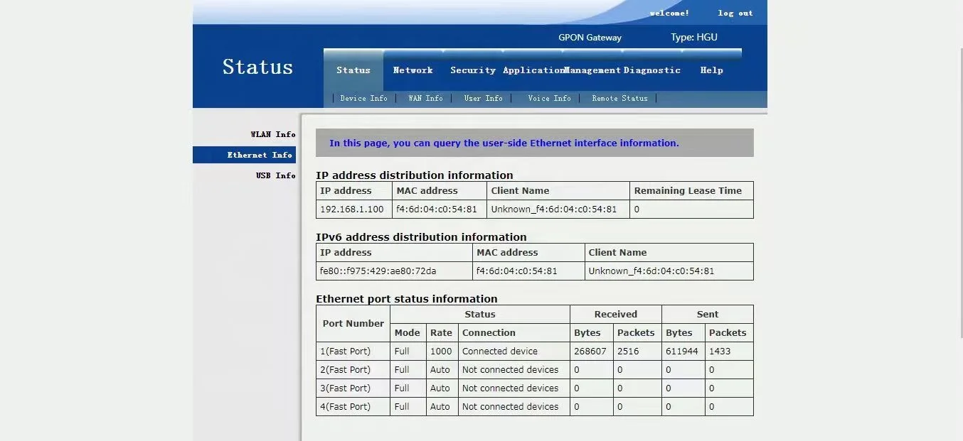 China Stock 140W-C/MD/ME/MF 4GE+2Usb+2.4G/5G WIFI Used Onu GPON Onu Router Wifi Modem For English Version