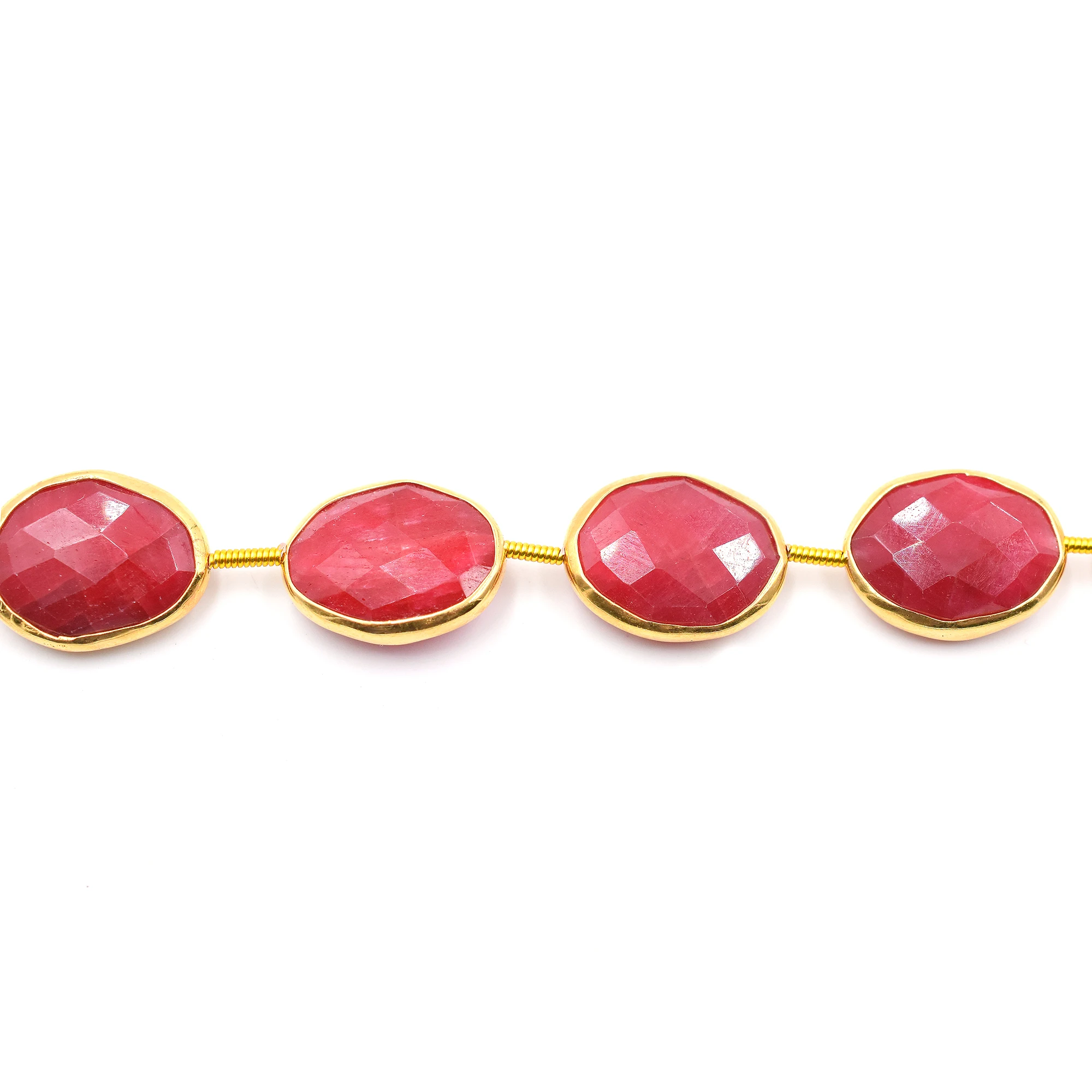 Ruby Oval Shape Silver Bezel Gold Plated Top Straight Drilled 10 Beads Strand