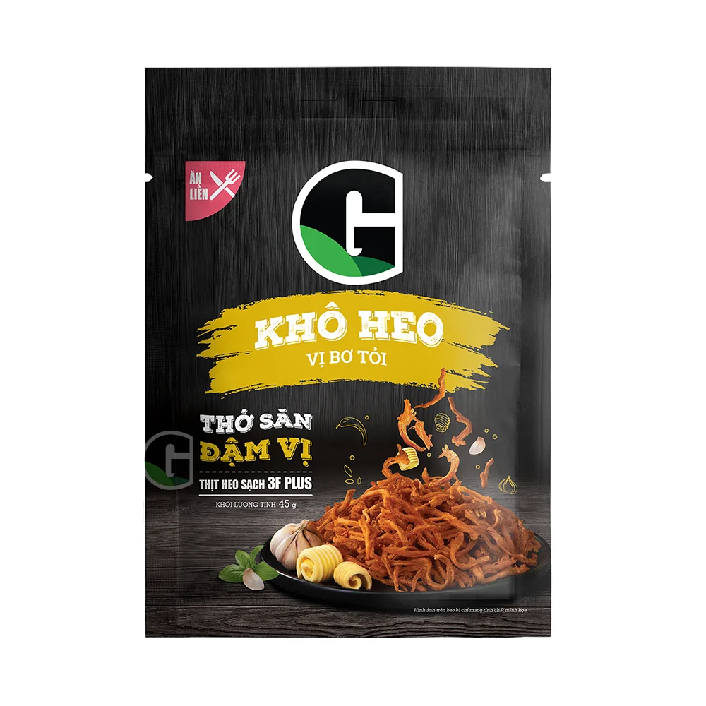 
G Butter & garlic dried pork strips Special Pork snack Delicious dried pork with butter and garlic flavor made in Vietnam 