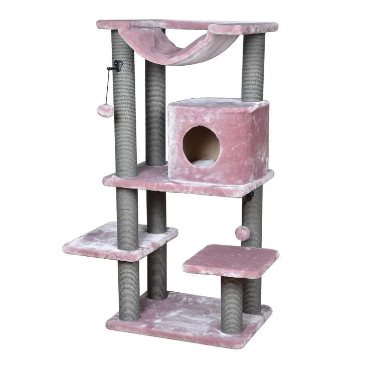 Cat tree big cat maine coon kitty cat scratching post with house and hammock