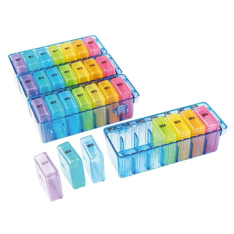 Portable Monthly Pill Organizer Box 28 Container With Pill Counter Tray