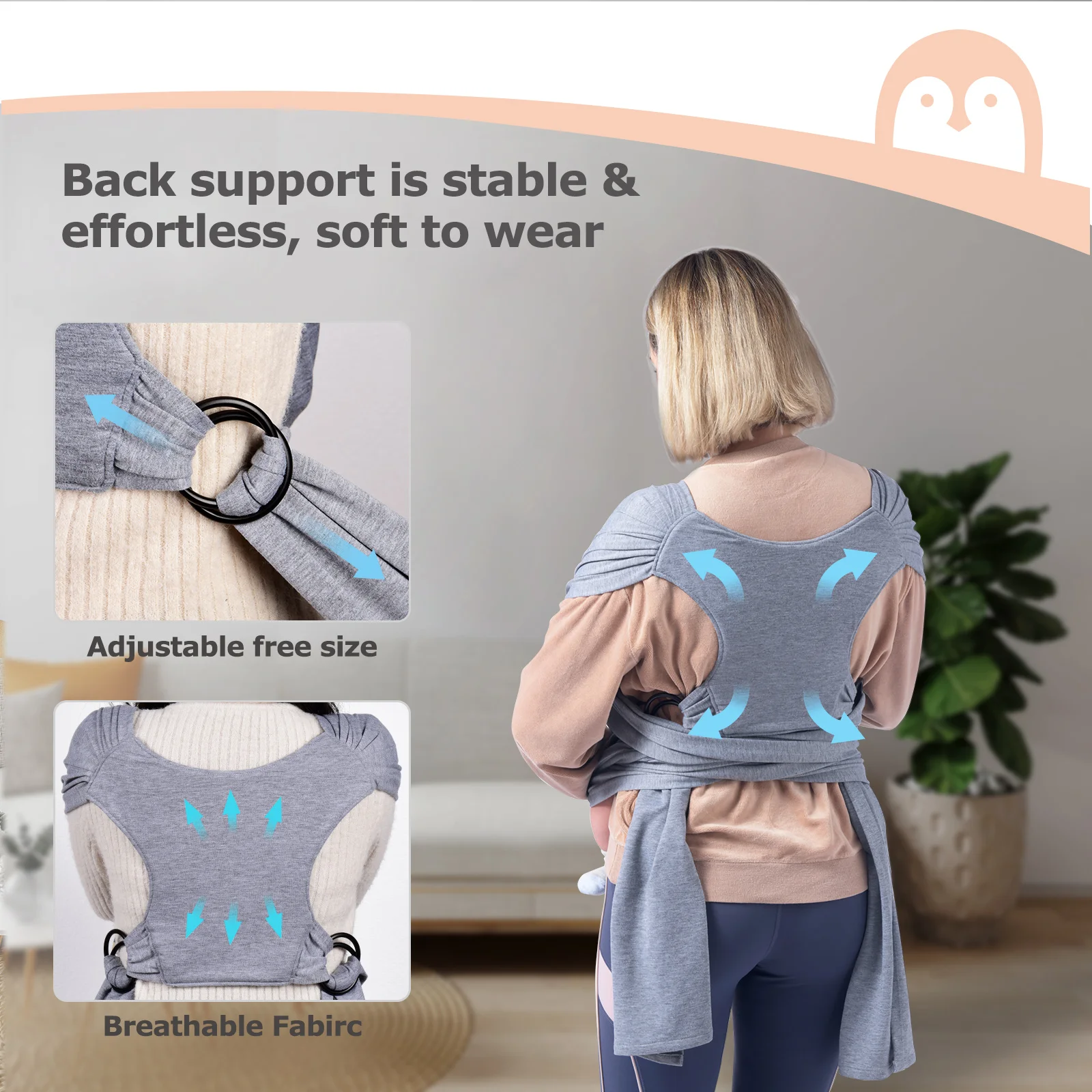 Momcozy adjustable cotton ergonomic wrap ring sling baby carrier