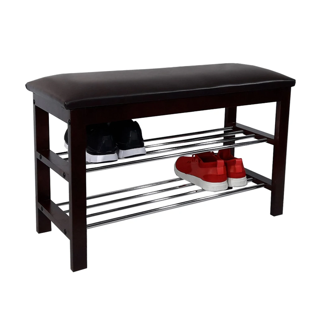 Space saving shoe rack storage bench with two layers