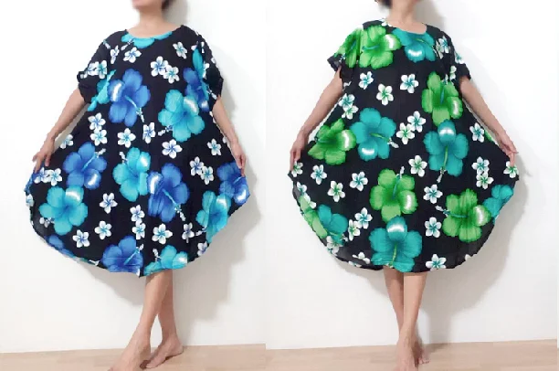 BOHO hippie rayon Women Summer  kaftan  plus size umbrella dresses  handmade hibiscus floral vintage retro beach cover up dress