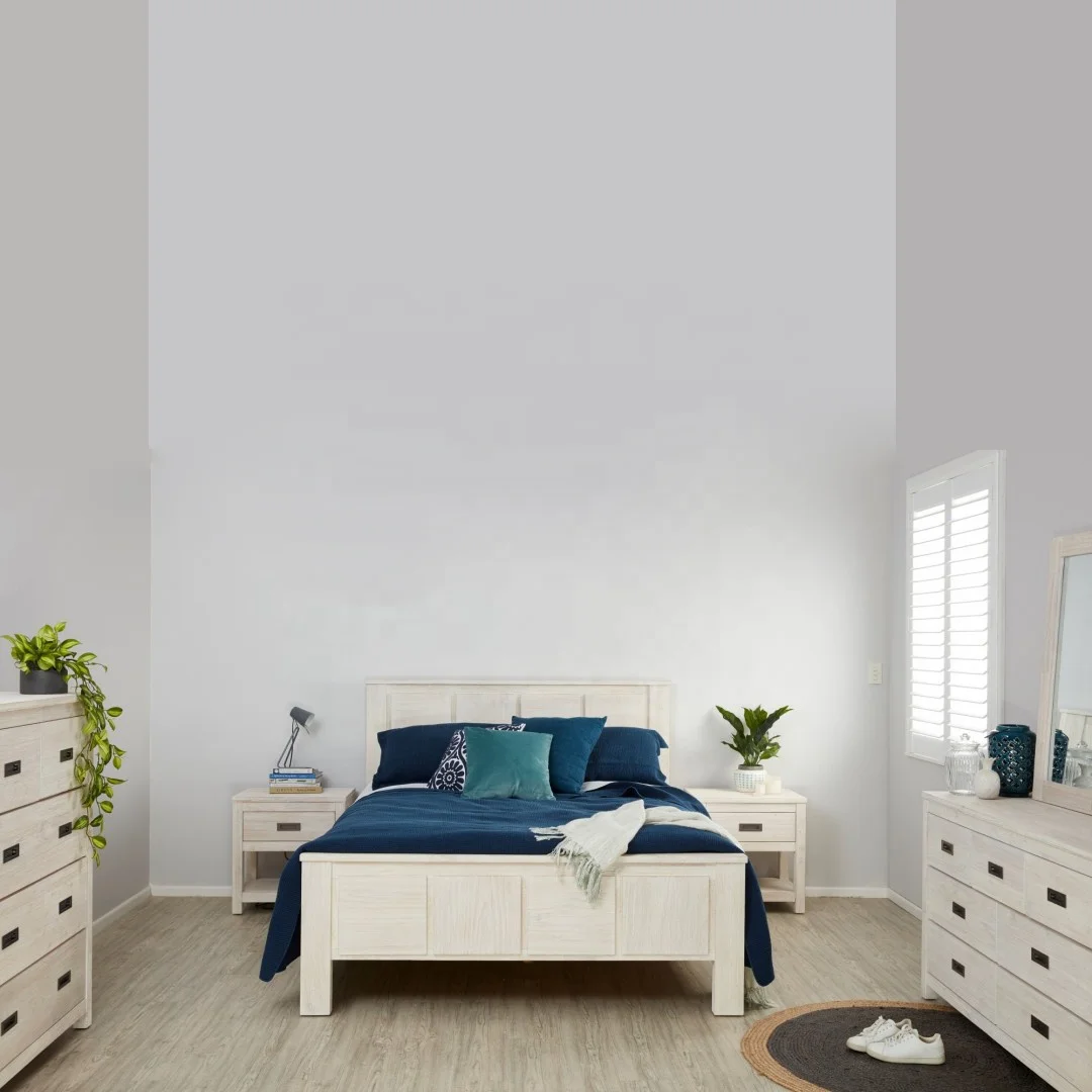 Vietnam Bedroom Furniture Simple Elegance Vintage Weathered Brush White Wood Bed