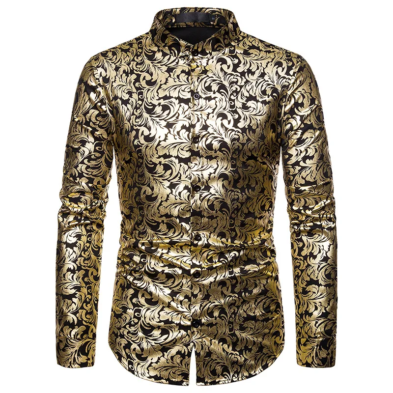 Новинка 2019, повседневная мужская модная рубашка с воротником «Генри», дизайнерская рубашка с длинным рукавом и горячим тиснением
