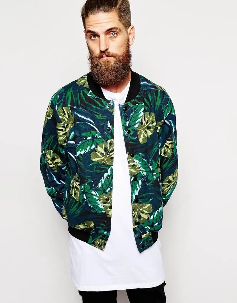 
New Arrival Men Floral Custom Printed Streetwear Casual Bomber Jacket 