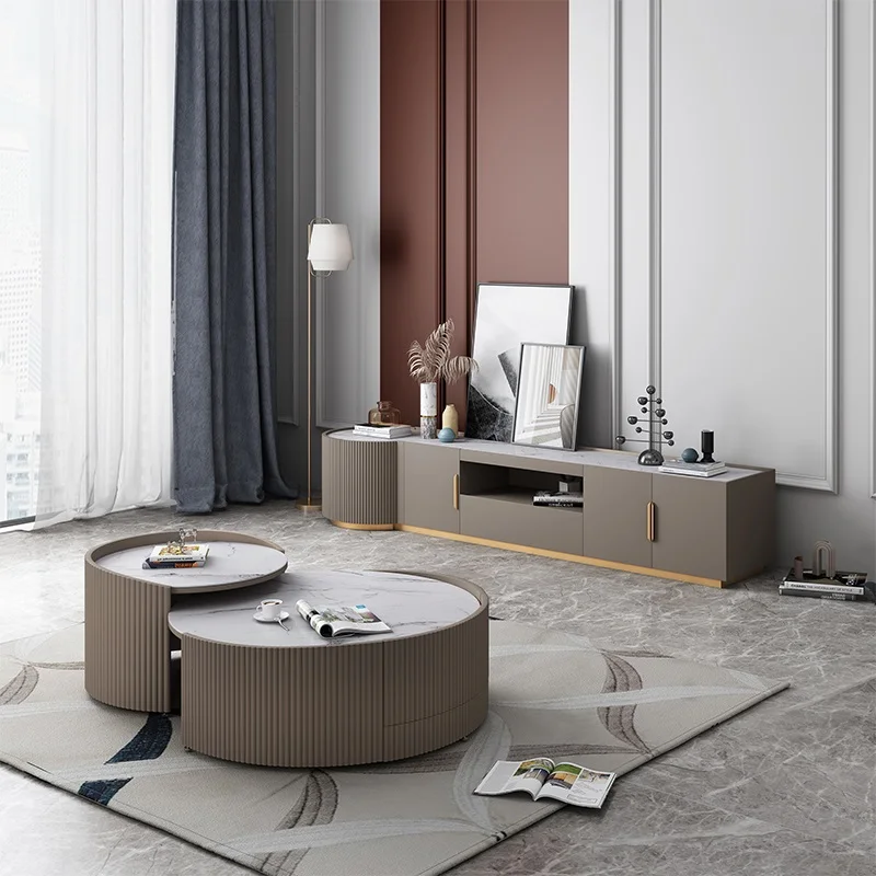 Design Coffee E1 MDF Board Modern Khaki Sintered Stone Top VERONA TV Console Cabinet With Matching Table And Side table