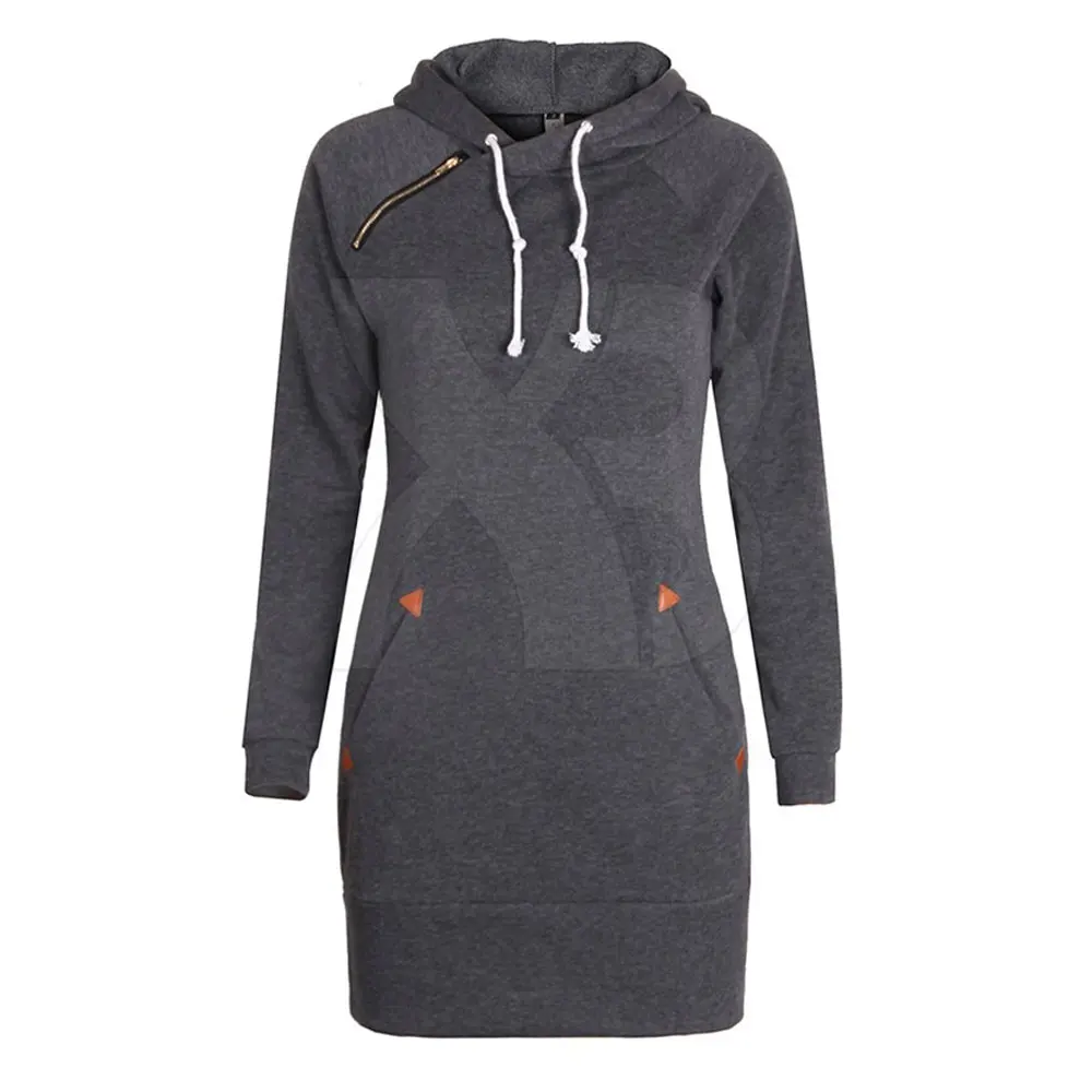 Оптовая продажа, стильный новый дизайн 2020, женская одежда, хлопковое полиэстеровое платье с капюшоном, темно-серое платье для женщин