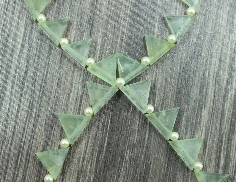 23 Pieces Natural Mint Green Prehnite Gemstone Faceted Trillion Shape Briolette Beads For Jewelry Making Wholesale