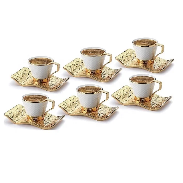 Luxury Gold Silver Turkish Greek Bohemian Moroccan Coffee Cup Set For Six Person Arabic Coffee Mugs Made in Turkey for Gift