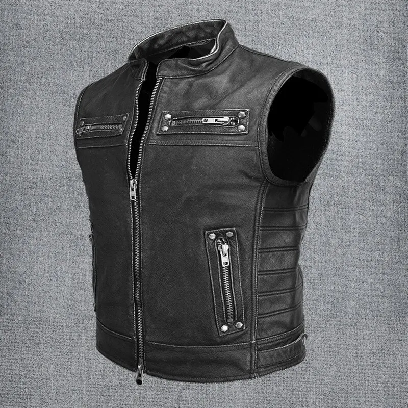 Высококачественный стильный классический дизайнерский жилет из овечьей кожи для мужчин