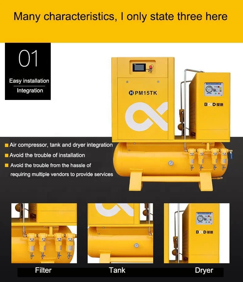 20HP Integrated Varied Speed Screw Air Compressor For Laser Cutting Machine BD-15TK