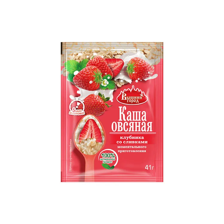 
Quality oat flakes porridge with strawberry and cream, food 