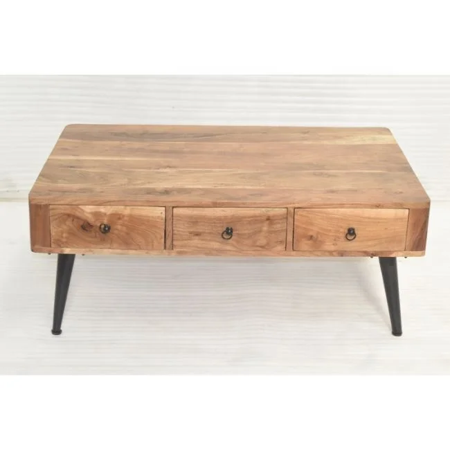 Solid Acacia Wood 2 Drawer Art Deco Style Modern Luxury  Drawing Room Lounge Waiting Room Cafe Living Room Coffee Table