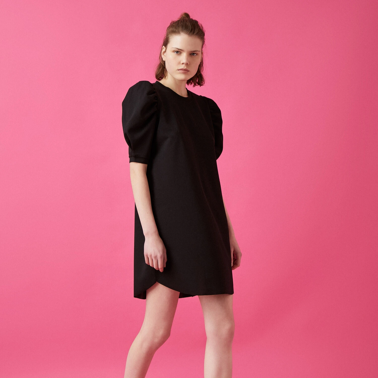 
Women Crew Neck, Short Sleeve Dress Summer Spring Season Midi hot sale puffy sleeves Detailed Mini Dress 