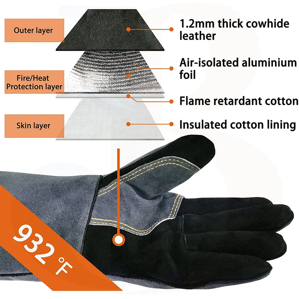  Кожаные сварочные перчатки с кевларовым швом жаростойкие тяжелые Duty16 дюймовые защитные для камина индивидуальные PK