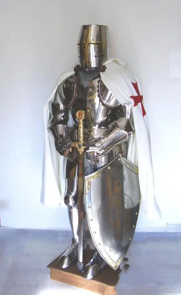 Medieval Knight Suit of Armor 15th Century Combat Full Body Armour with wooden stand