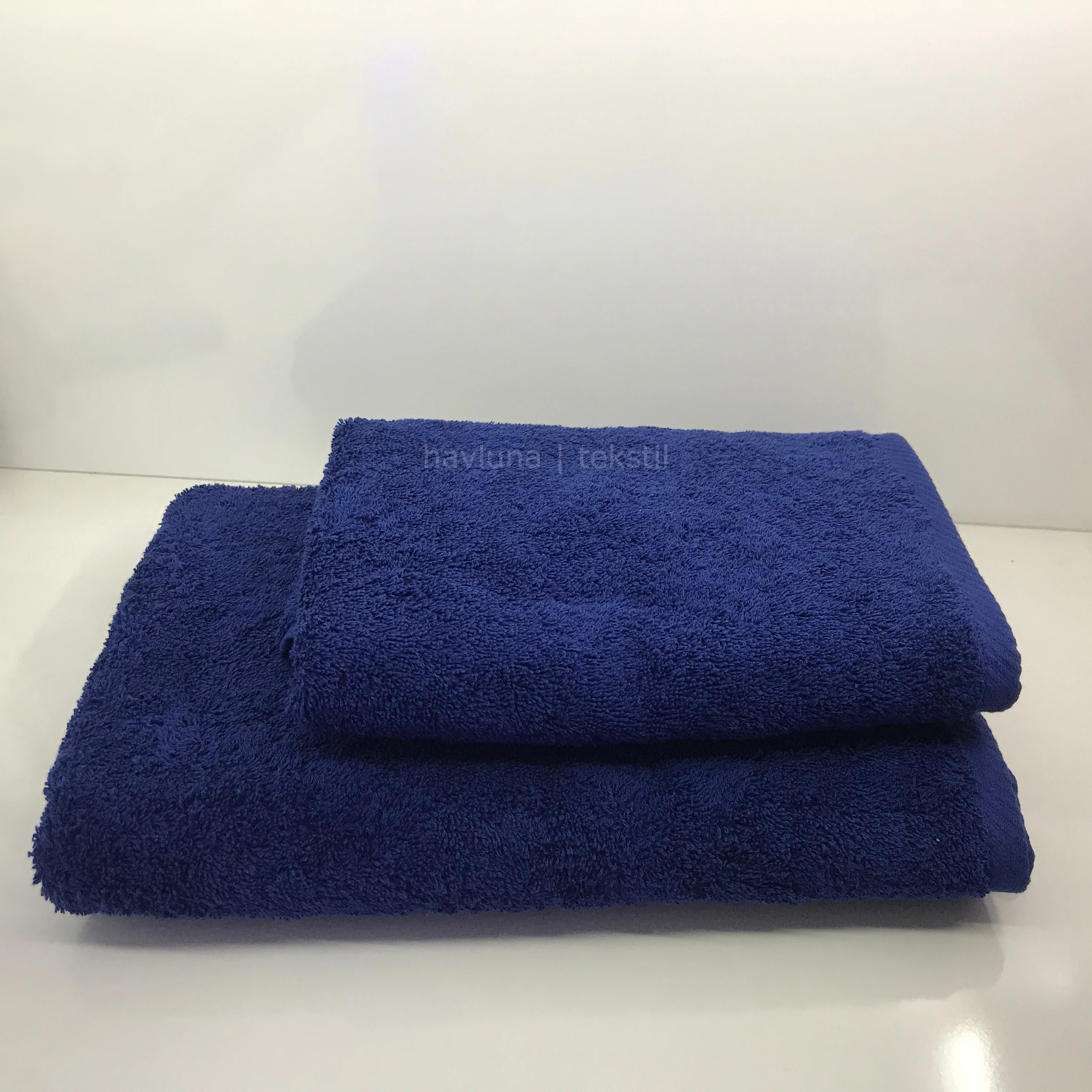 %100 Cotton Bath Towel Set Dobby Design Dark Blue 16s