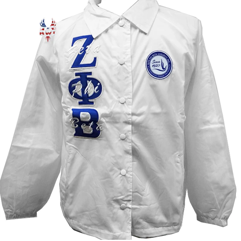 Zeta Phi Beta Soror Embroidered Ladies Coaches Jackets | ZPB Sorority Embroidery Women Coaches Jacket