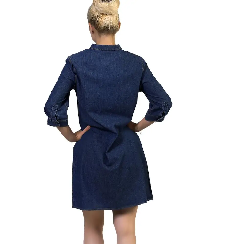 Blue Jean Women Shirt Dress Vintage Casual Dresses Natural OEM Service Adults Chiffon Basic Coat Women Dress Spring Loose Beaded