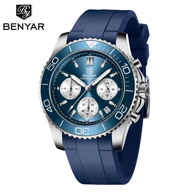 Часы BENYAR S002 мужские с японским механизмом многофункциональные водонепроницаемые стальные светящиеся хронографом и календарем VD53
