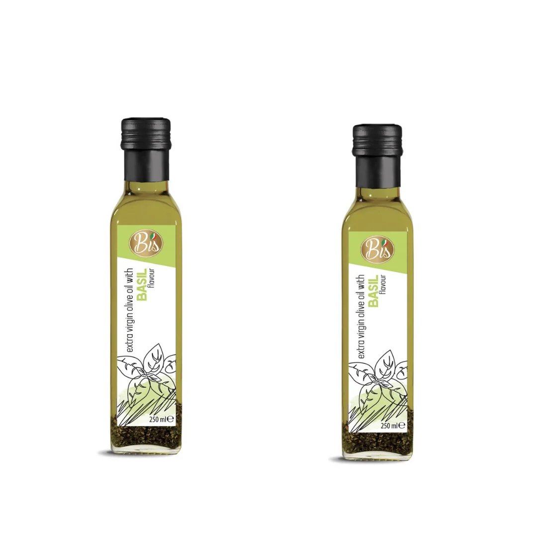 Made in Italy extravirgin olive oil with basil flavour 250ml Bis brand bottle glass best italian selection