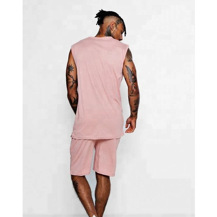 Wholesale custom twin 100% Cotton matching set men plan Crew neck Short sleeves man t-shirt and shorts for men