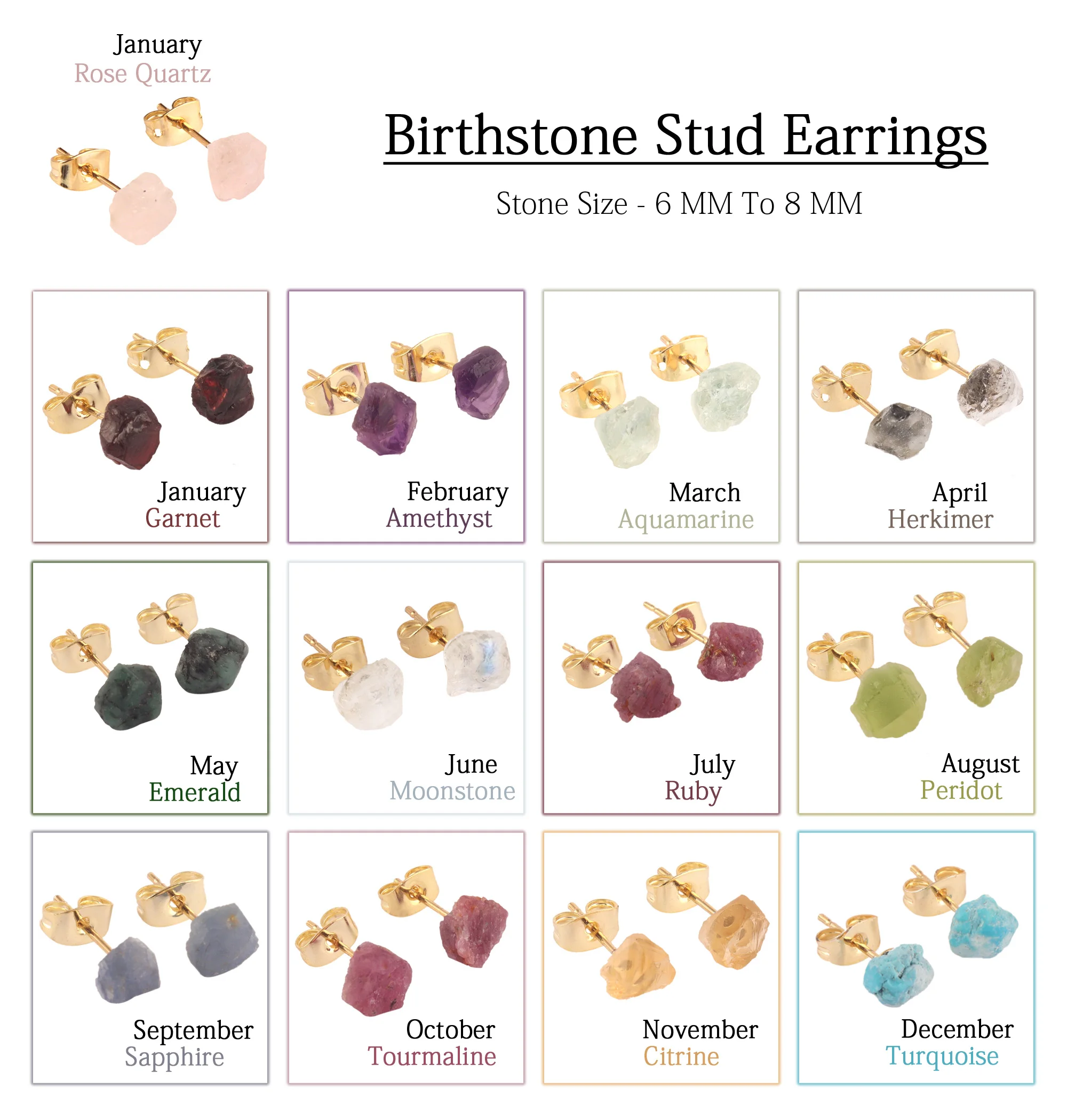 Wholesale collection natural rough emerald gold plated stud earring uncut raw birthstone minimalist statement push back studs