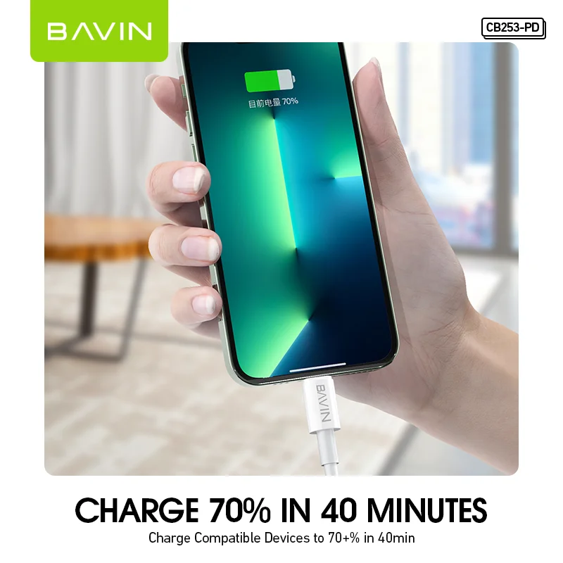 BAVIN  hot selling cell mobile phone usb date cable 1m pd 18w 20w 30w  type c 8 pin fast charing cable for lighting to usb-c