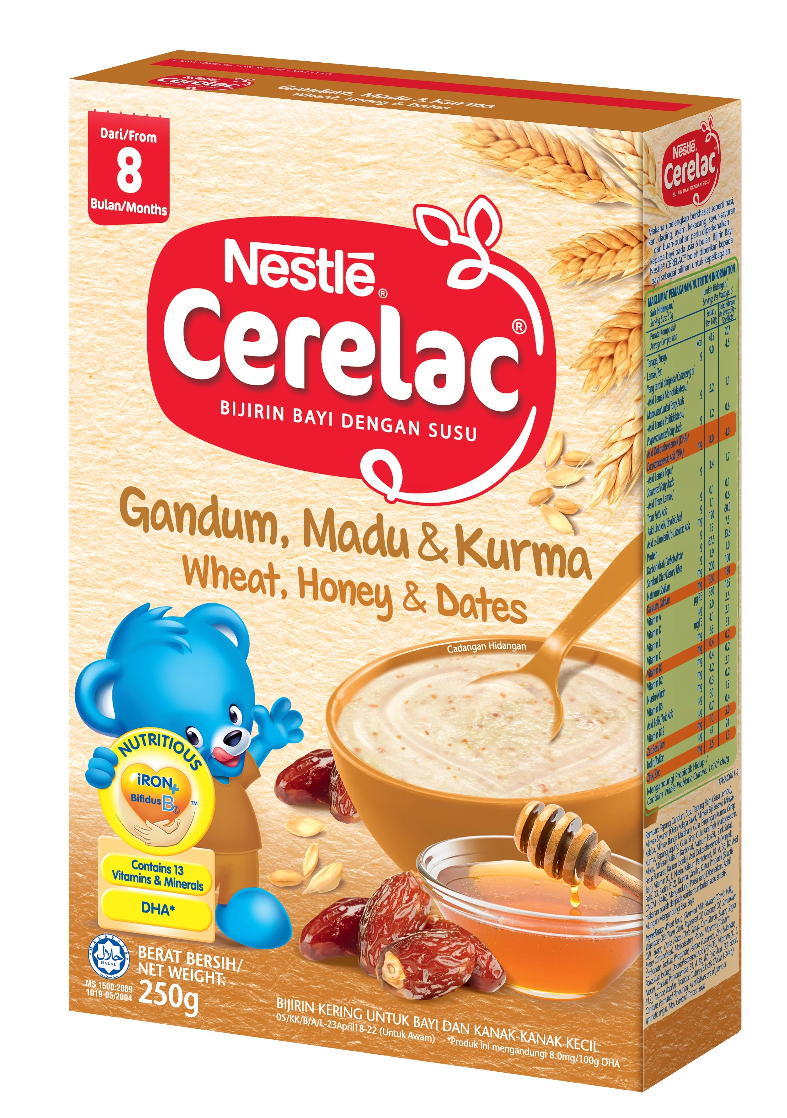 
Cerelac Cereals with Milk Wheat + Honey + Dates 250 Gram Halal Baby Cereal 