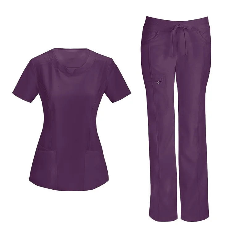 Hot Sale Short Sleeve Jogger Nurse Medical Scrubs Set Women Hospital Uniforms Custom Logo V Neck