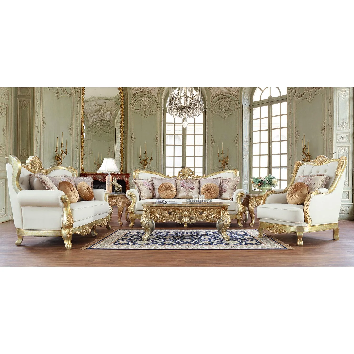European Royal Golden Luxury Furniture Living Room Sofa Set Classic Hand Carved Sectional Sofa set