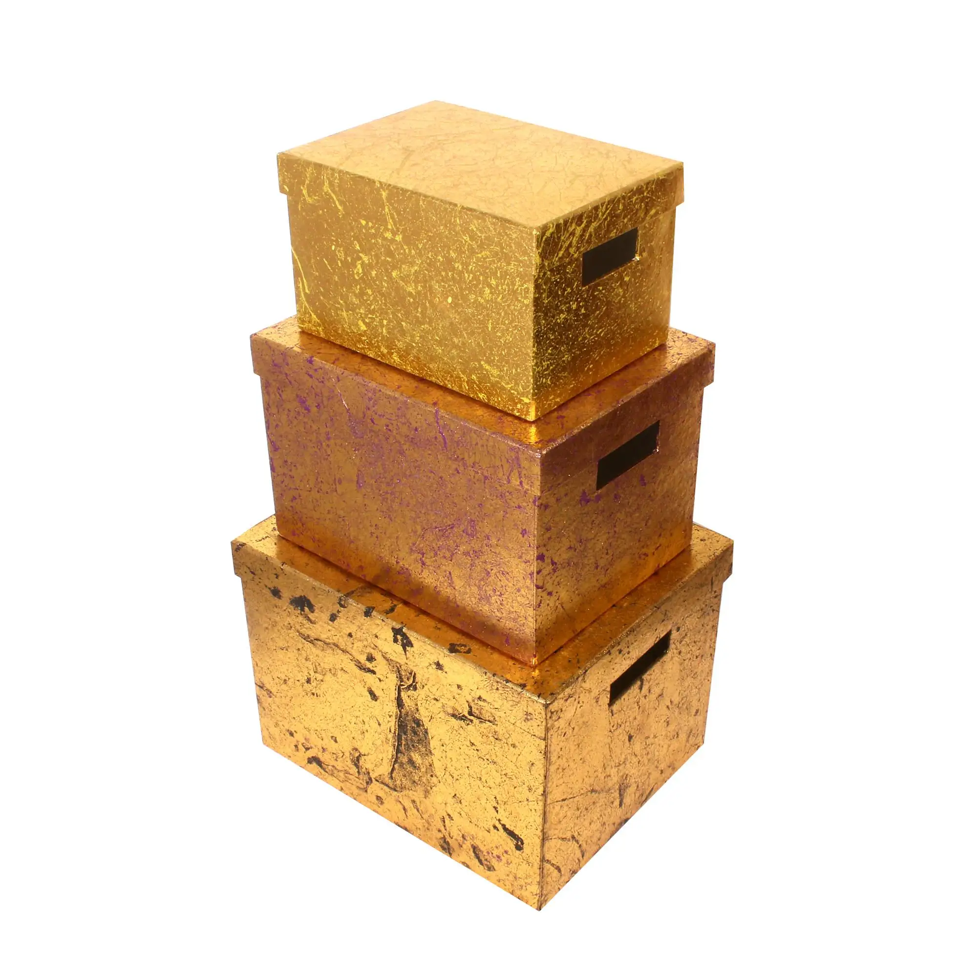 Golden Rigid Gift Box Set of 3 Handcrafted Kraft Paper Large Empty Gift Box DIY Packaging Sweet Candy Wedding Luxury Gift Box