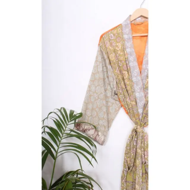 Indian Bali Silk Kimono Robe Pockets Long Satin Oversized Maxi Bathrobe Comfy Lounge Robe Plus Size Perfect Anniversary Summer